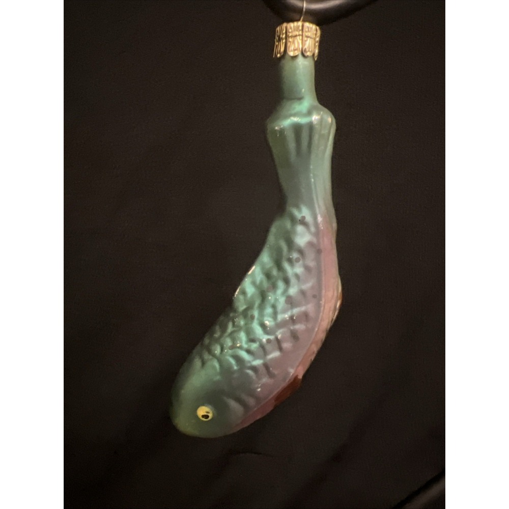 Vintage Glass Blown Fish Ornament Christmas 5"